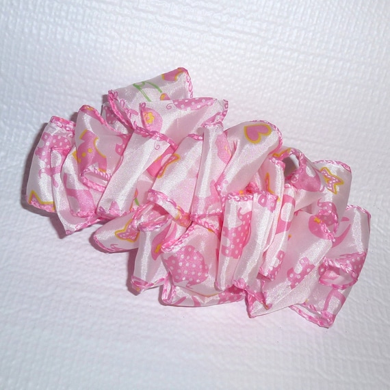 Becky Hair Bows for ladies ~ Barrette Hand crafted huge ribbon BIG hair bow or Girls giant baby shower pink white