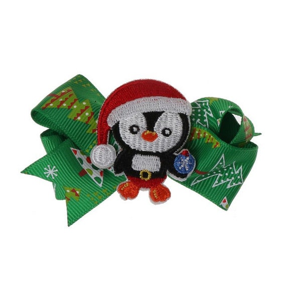 SALE 50% OFF Puppy Bows ~Christmas penguin Santa Claus dog barrette bow hair clips for pets ~USA seller (fb166)