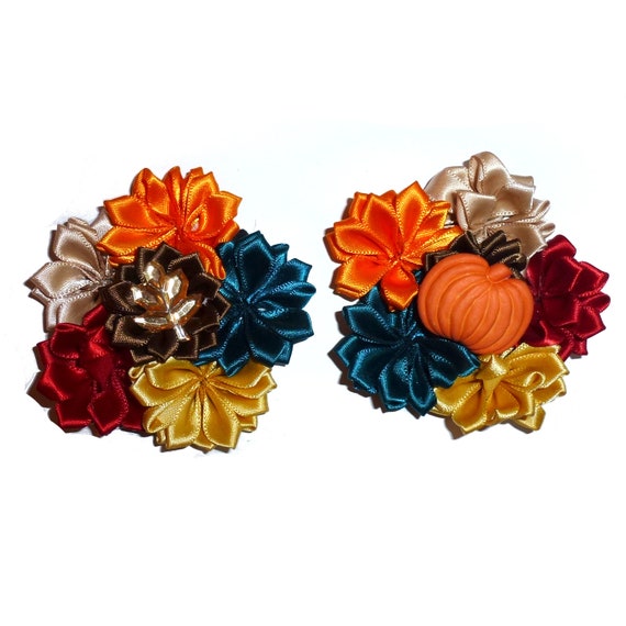 Thanksgiving Dog collar slide bow large dog hair bows Fall harvest flowers pumpkin leaves ~USA seller (DC3)