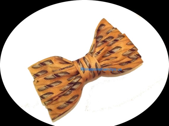 Becky Bows ~OOAK Barrette Hand crafted huge bow tie BIG hair bow Women or Girls giant gold feathers