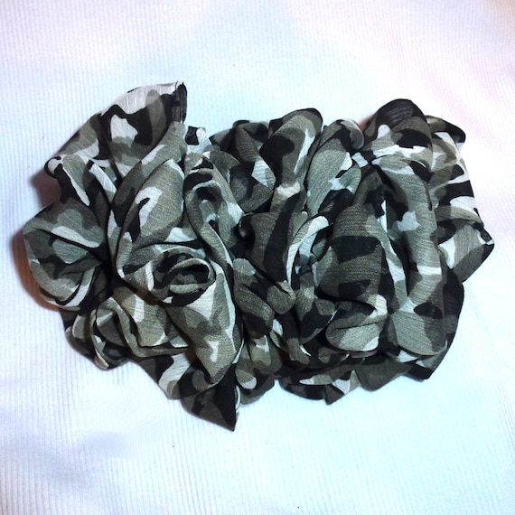 Becky Bows ~ Barrette scarf Hand crafted over sized hair bow for women or Girls gray black animal print