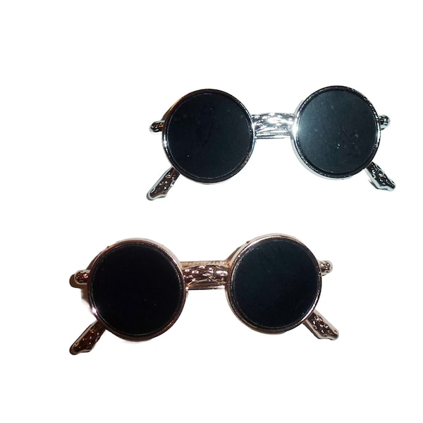 Puppy Bows ~ Gold or silver John Lennon glasses 3 SIZES!  Dog bow aviator sunglasses  pet hair barrette clip