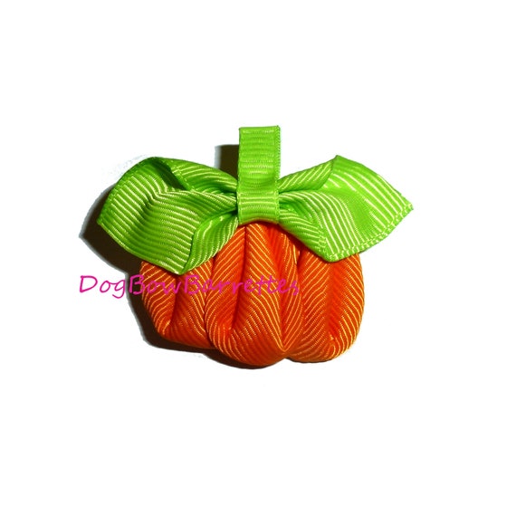 Puppy Bows Thanksgiving harvest pumpkin ribbon sculpture bow pet hair clip barrette or latex bands (fb136)