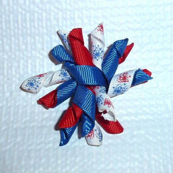 Puppy Bows ~Patriotic 4th of July red/white/blue Korker loop dog bow pet hair clip barrette or latex bands (fb120)
