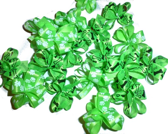 Dog groomer's green dog bones paw print St. Patrick's day hair bow dog pet grooming bows (fb163)