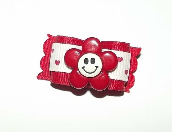 Puppy Bows ~5/8" double looped show bow RED pet hair bows YORKIE barrette or latex bands~USA seller