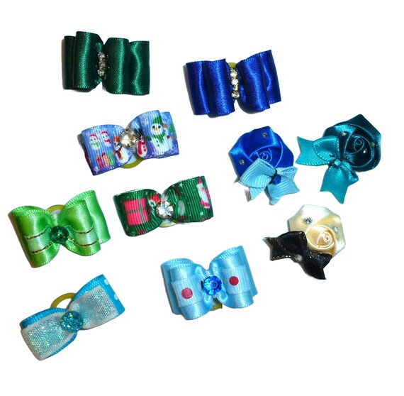 Dog Bow Barrettes blue boys 10pcs pet hair grooming bows (FB396M)