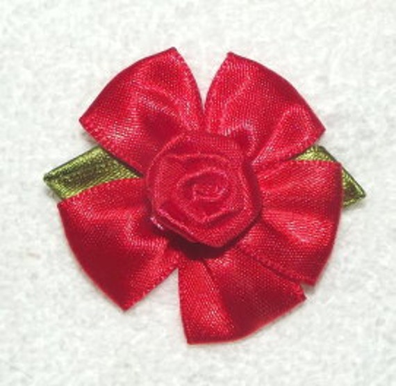 large 2" dark red ribbon roses appliques daisy like flowers