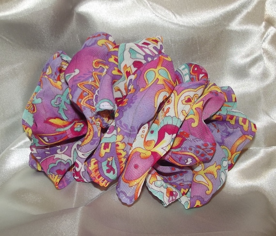 Becky Bows ~ Barrette scarf Hand crafted oversized BIG hair bow Women or Girls burgundy purple paisley
