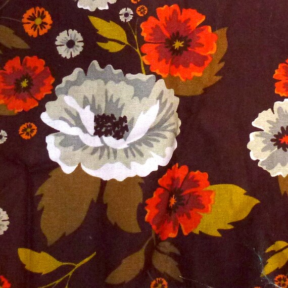 Puppy Bows craft supplies ~ cotton fabric brown orange floral 1/3 yard x 44"