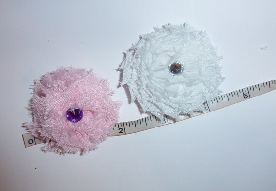 Puppy Dog Bows ~ Shabby chic mesh daisies SET OF 2 pink white pet hair bow barrettes or bands (fb103)