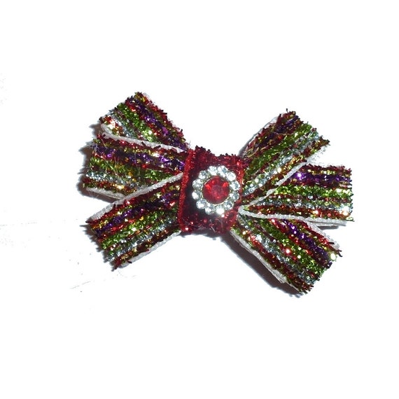 Velvet glitter red green rhinestone center latex bands or  barrette  clip pet hair dog bow (fb2AA)