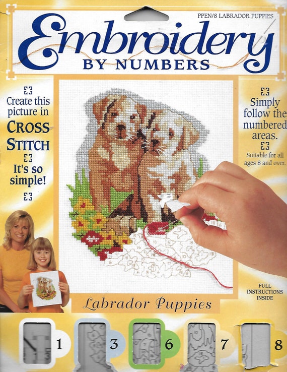 Puppy Bows ~ craft items yellow Labrador retriever dogs embroidery by numbers instructions