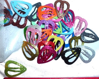 Puppy Bows ~ Barrette snap clip pretty colors tiny glitter hearts shape bow pet hairclip (fb13)