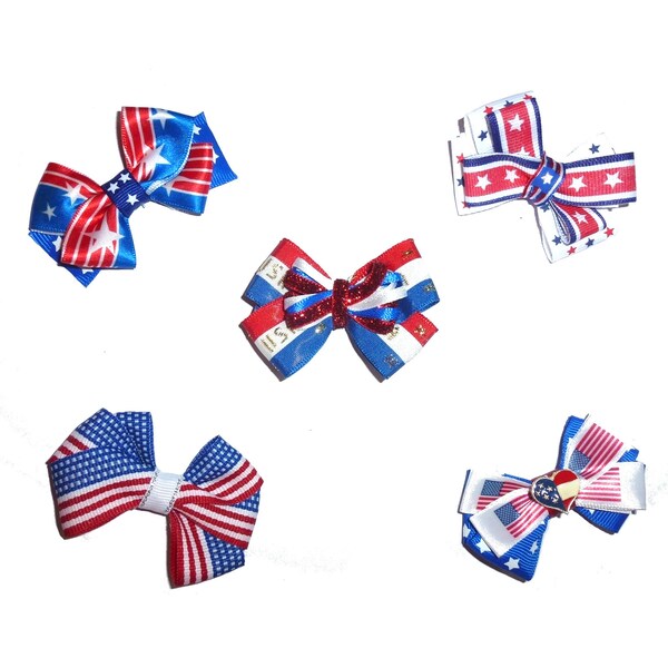 Puppy Bows ~Patriotic 4th of July red/white/blue  dog bow  pet hair clip barrette or latex bands (fb167)