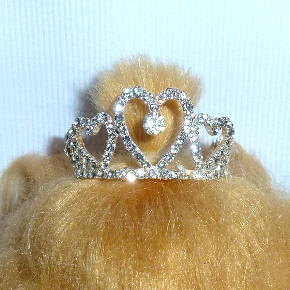 Puppy Bows ~ ADORABLE 3D silver full round tiara for dogs pet hair crown beauty pageant barrette (heart)