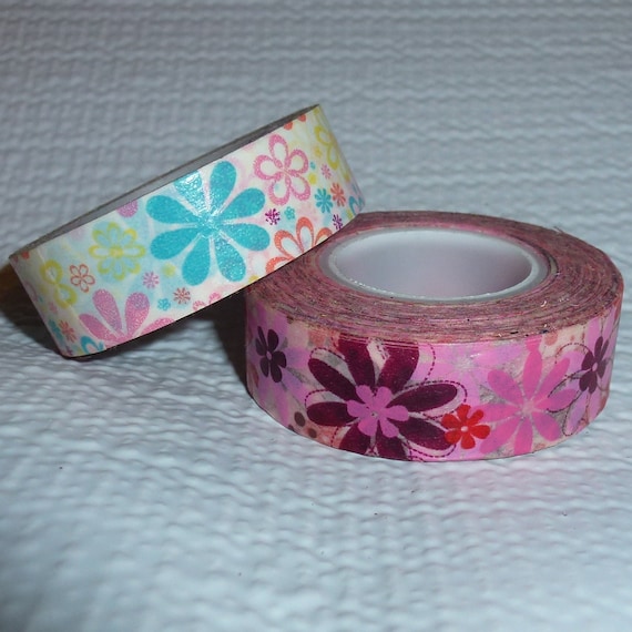 Puppy Bows ~ craft supplies 2 rolls scrap booking washi tape flowers pink ~ US seller