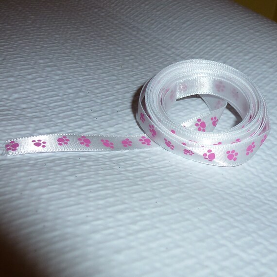 Puppy Bows ~ ribbon craft supplies 3/8" white pink satin dog paw print ~ US seller