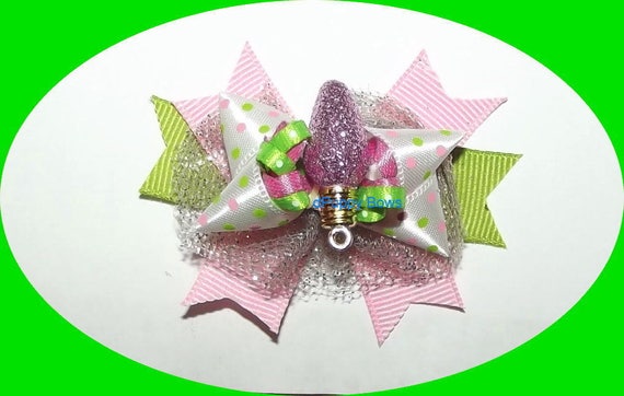 Puppy Bows ~ CHRISTMAS pink green white bulb boutique loopy dog hair bow pet clip or latex bands (fb44)
