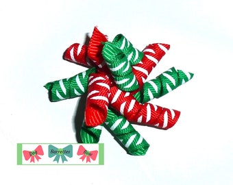 Puppy Bows red green Christmas candy mini Korker loop  dog bow  pet hair clip barrette or latex bands corky curly corker