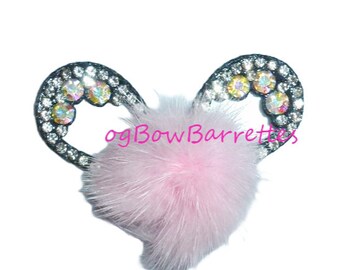 Boucles d'oreilles de souris duveteuses en strass pour chiots et poils d'animaux de compagnie, barrettes ou élastiques pour noeuds (FB188k)