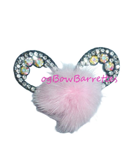 Puppy Dog Bows rhinestone fuzzy mouse ears pet hair show bow barrettes or bands (FB188k)