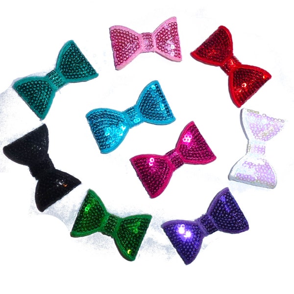 Puppy Bows SALE 2 for 3.00 Small sequin bow tie bows 10 colors dog barrette bow hair clips for pets  (fb64)