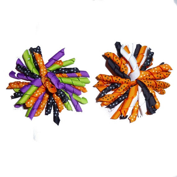 Puppy Bows Halloween black orange  Korker loop collar slide 4"  dog bow 2" pet hair clip barrette or latex bands   (fb120)