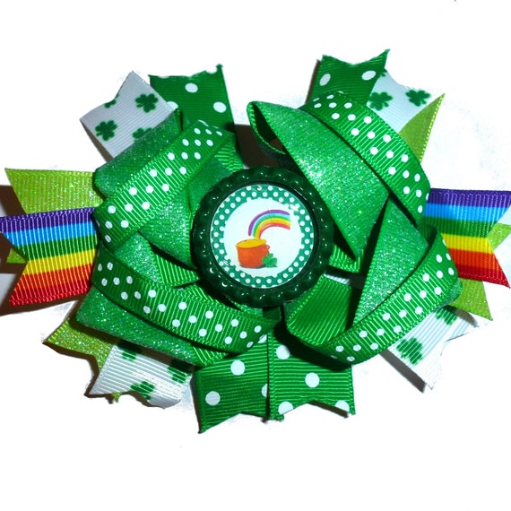 Puppy Bows ~ Rainbow gold St. Patrick's Day  dog bow  collar slide decoration  ~USA seller (DC2)