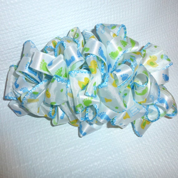 Becky Hair Bows for ladies ~ Barrette Hand crafted huge ribbon BIG hair bow or Girls giant boy baby shower blue green