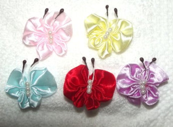 Satin butterfly appliques embellishments with tiny pearls