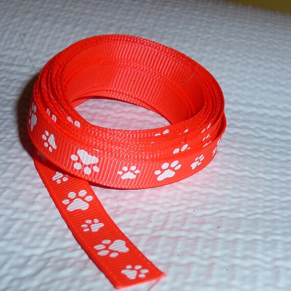 Puppy Bows ~ ribbon craft supplies 3/8" orange white grosgrain dog paw print ~ US seller