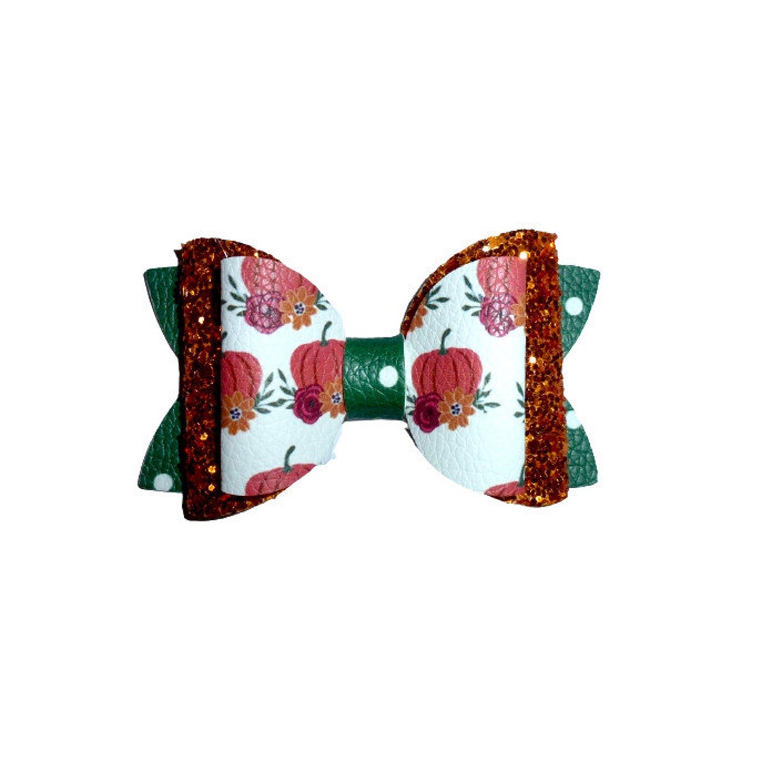 Dog Hair Bow BIG Bow Thanksgiving Pumpkin Orange Glitter 3 Dog Hair Bow