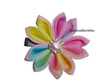 Puppy Bows ~  Multicolor Sakura flower hair bows collar slide  barrette or bands pet dog bow (fb361f)