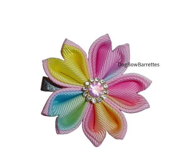 Puppy Bows ~  Multicolor Sakura flower hair bows collar slide  barrette or bands pet dog bow (fb361f)