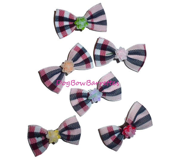 Dog Bow Barrettes small for girls pink flower 6 pieces pet hair grooming bows (FB416H)