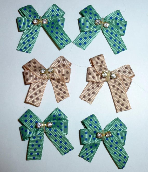 Puppy Bows ~6 teal brown EVERYDAY BOWS Yorkie Maltese Shih Tzu ~Usa seller (fb81)