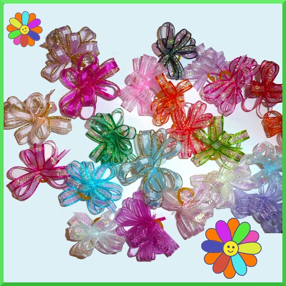 Puppy Bows ~  Tiny delicate metallic glitter loopy party puffs dog grooming bows all colors