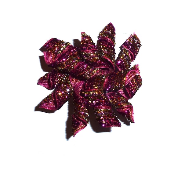 Puppy Bows raspberry gold glitter Korker loop  dog bow  pet hair clip barrette or latex bands corky curly corker