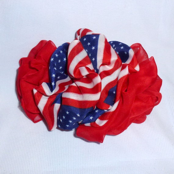 Becky Bows ~ Barrette ribbon Hand crafted over sized BIG hair bow Women or Girls USA flag red