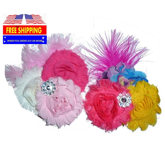 Pink feather flowers dog collar slide accessory  hair bows barrettes or bands (dc39)