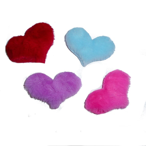 Dog collar slide ~ Sweet fuzzy fluffy puffy furry hearts FOUR COLOR CHOICES! pet hair bow barrettes or bands (fb86)