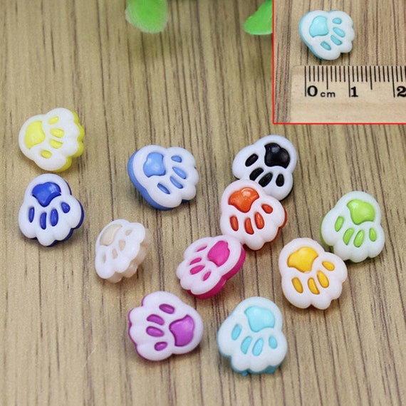 Puppy Bows ~ craft supplies 25 dog paw print buttons multi colored with shank