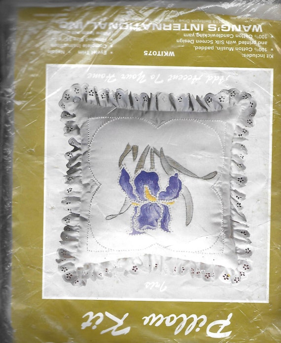 Puppy Bows ~ craft items Candlewicking pillow top kit purple Iris embroidery flower