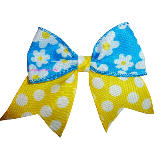 Puppy bows Summer daisy blue yellow  6" dog collar slide accessory flower bow  (DC1)