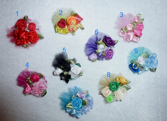 Puppy Bows ~ Small GIRLY BOW flower pet hair barrette bands clip roses ~USA seller (fb55)
