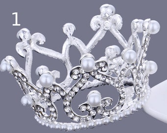 Lazos para cachorros ~ IMPRESIONANTE tiara redonda completa de plata 3D con perlas para perros, corona para el pelo de mascotas, pasador estilo concurso de belleza (fbg1)