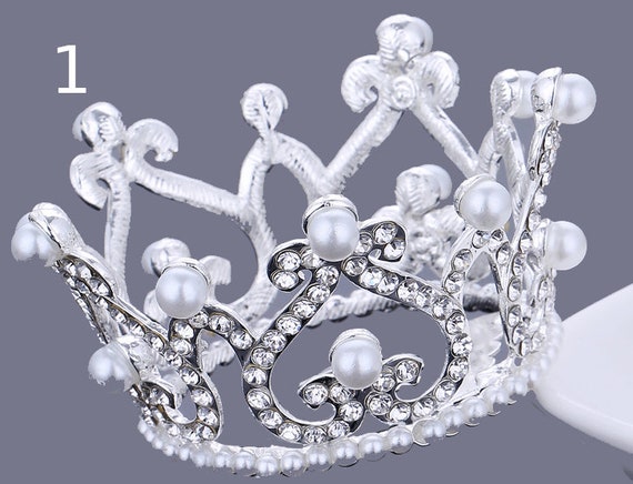 Puppy Bows ~ STUNNING pearl 3D silver full round tiara for dogs pet hair crown beauty pageant style barrette (fbg5)