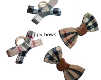 Puppy Dog Bows ~ The  "B" bowknot or criss cross shape pet hair bow barrettes or bands (fb45)