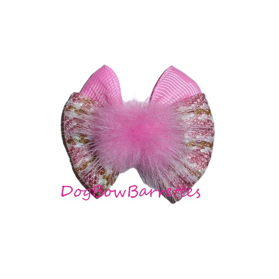Retro pink puff pet hair bow barrettes or bands (fb98B)
